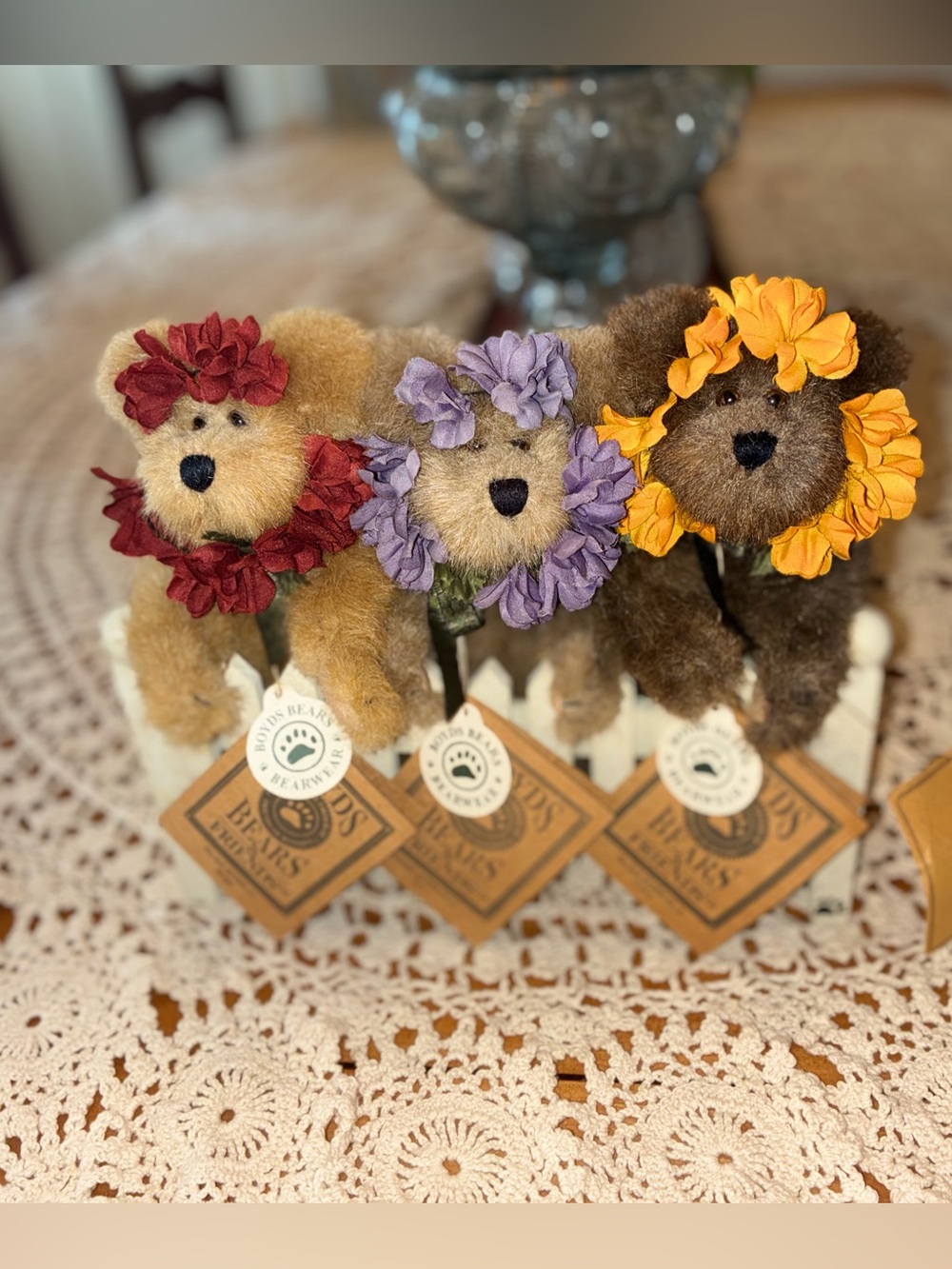 NWT Vintage Set of 3 Boyds Bears as "Bloomin Friends on Fence"